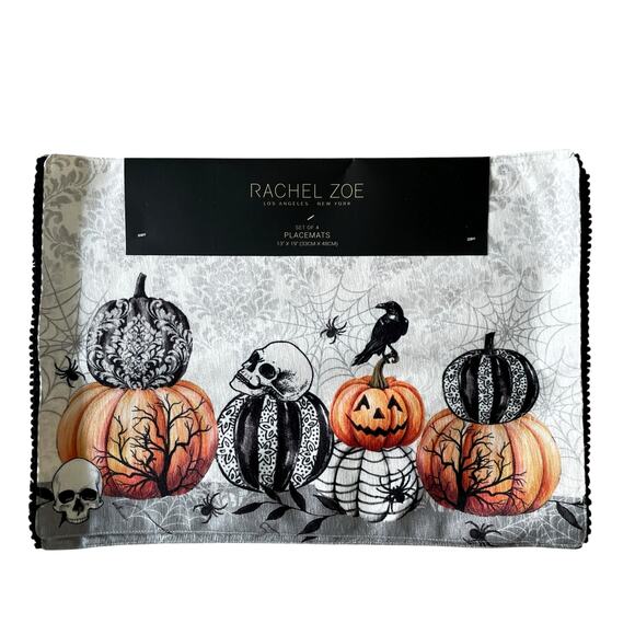 Rachel Zoe MACKENZIE PUMPKIN Halloween Placemats 13x19 Set of 4 Spooky New - Picture 8 of 8